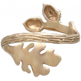 Bronze Adjustable Oak and Acorn Ring Back View