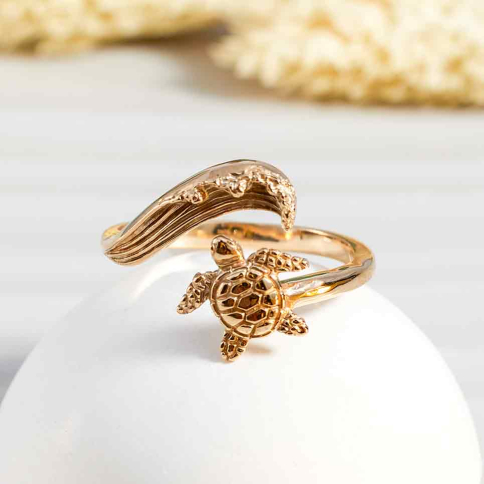 Bronze Sea Turtle and Wave Adjustable Ring