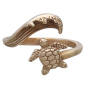 Bronze Sea Turtle and Wave Adjustable Ring Front View