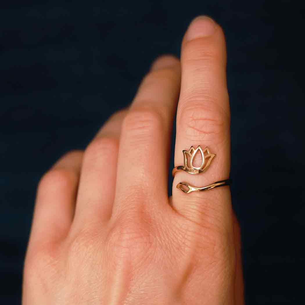 Adjustable Ring with Openwork Lotus and Om - Bronze