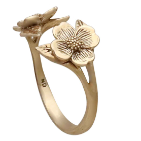 Bronze Adjustable Two Flower Dogwood Ring Three Quarter View