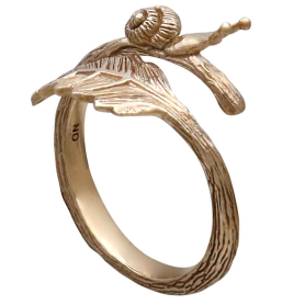 Bronze Adjustable Snail and Leaf Ring Three Quarter View