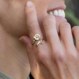 Bronze Adjustable Daisy Ring - April Birth Flower on hand