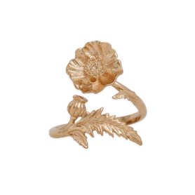 Bronze Adjustable Poppy Ring - August Birth Flower