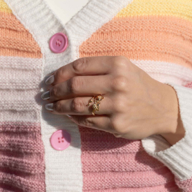 Bronze Adjustable Morning Glory Ring -September Birth Flower on hand