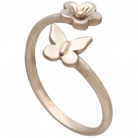 Bronze Butterfly and Flower Adjustable Ring