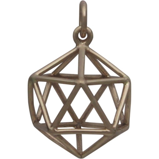 Sacred Geometry Wire Icosahedron Pendant - Bronze