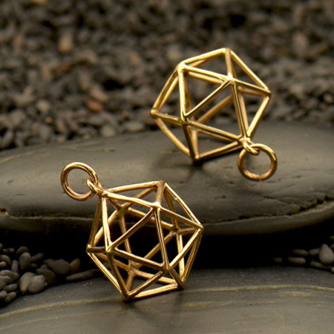 Sacred Geometry Wire Icosahedron Pendant - Bronze 21x15mm