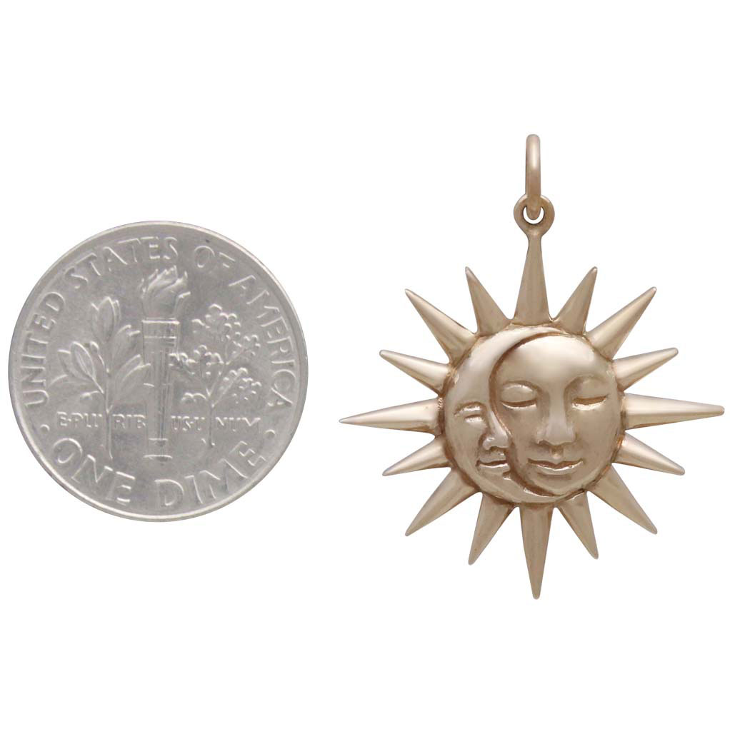 Bronze Moon and Sun Pendant with Faces 28x23mm