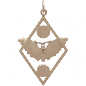 Bronze Geometric Moth Charm with Sun and Moon 35x21mm