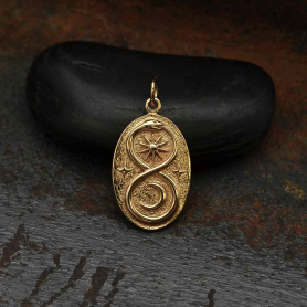 Bronze Infinity Snake Pendant with Sun and Moon 26x13mm