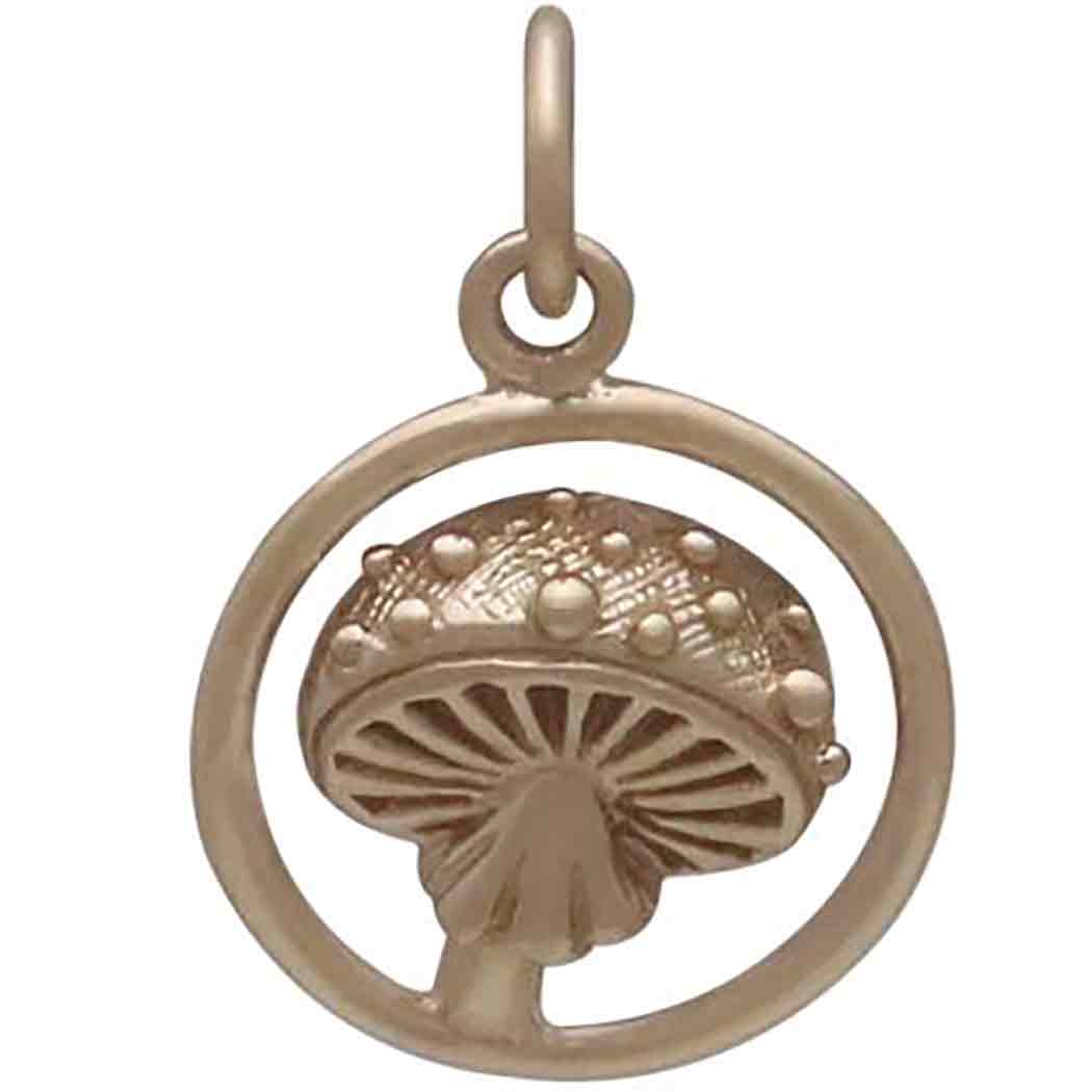 Bronze Agaric Mushroom Charm in Circle 18x13mm