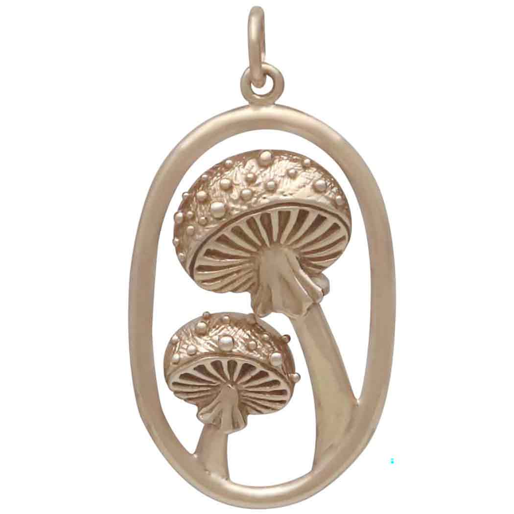 Bronze Agaric Mushrooms Pendant in Oval 33x17mm
