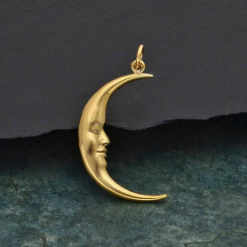 Bronze Large Smiling Moon Pendant 32x17mm