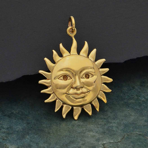Bronze Large Smiling Sun Pendant 31x24mm