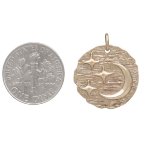 Bronze Ancient Coin with Stars and Moon with Dime