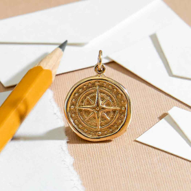 Bronze Wax Seal Compass Charm 22x16mm