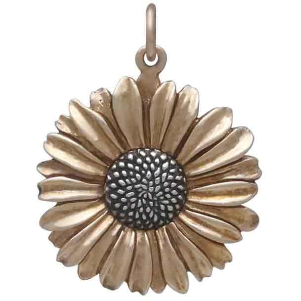 Bronze Daisy Pendant with Silver Center 26x20mm