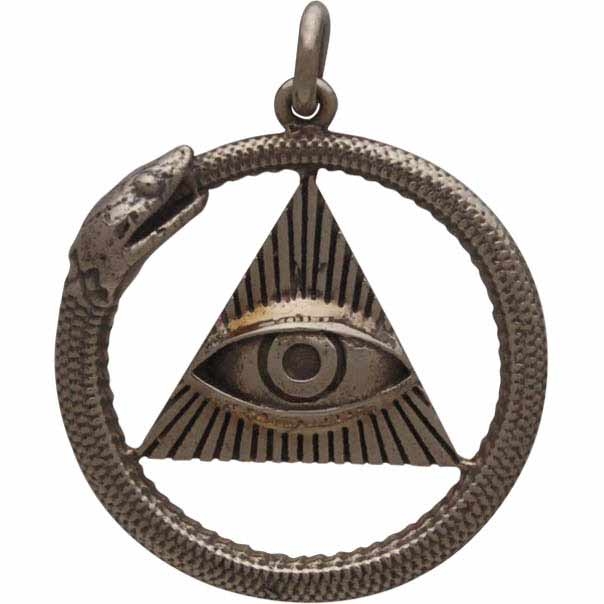 All Seeing Eye and Ouroboros Pendant - Bronze 26x21mm