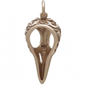 Bronze Raven Skull Charm with Scroll Carving 28x11mm
