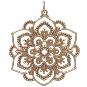 Bronze Openwork Lotus Mandala Pendant 37x30mm