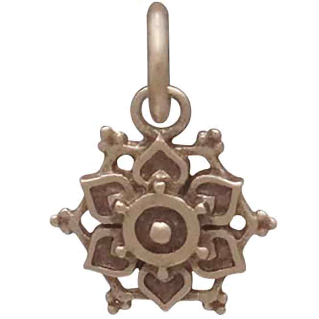 Bronze Lotus Mandala Charm with Granulation 15x10mm