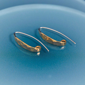 Bronze Long Hammered Marquis Hook Earrings 27x4mm