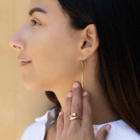 Bronze Long Pod Dangle Earrings 54x4mm on model