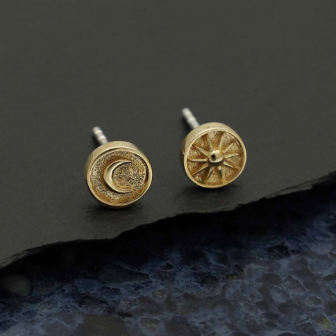 Bronze Raised Sun and Moon Post Earrings 6x6mm