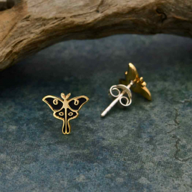 Bronze Luna Moth Post Earrings 9x10mm with Silver Post