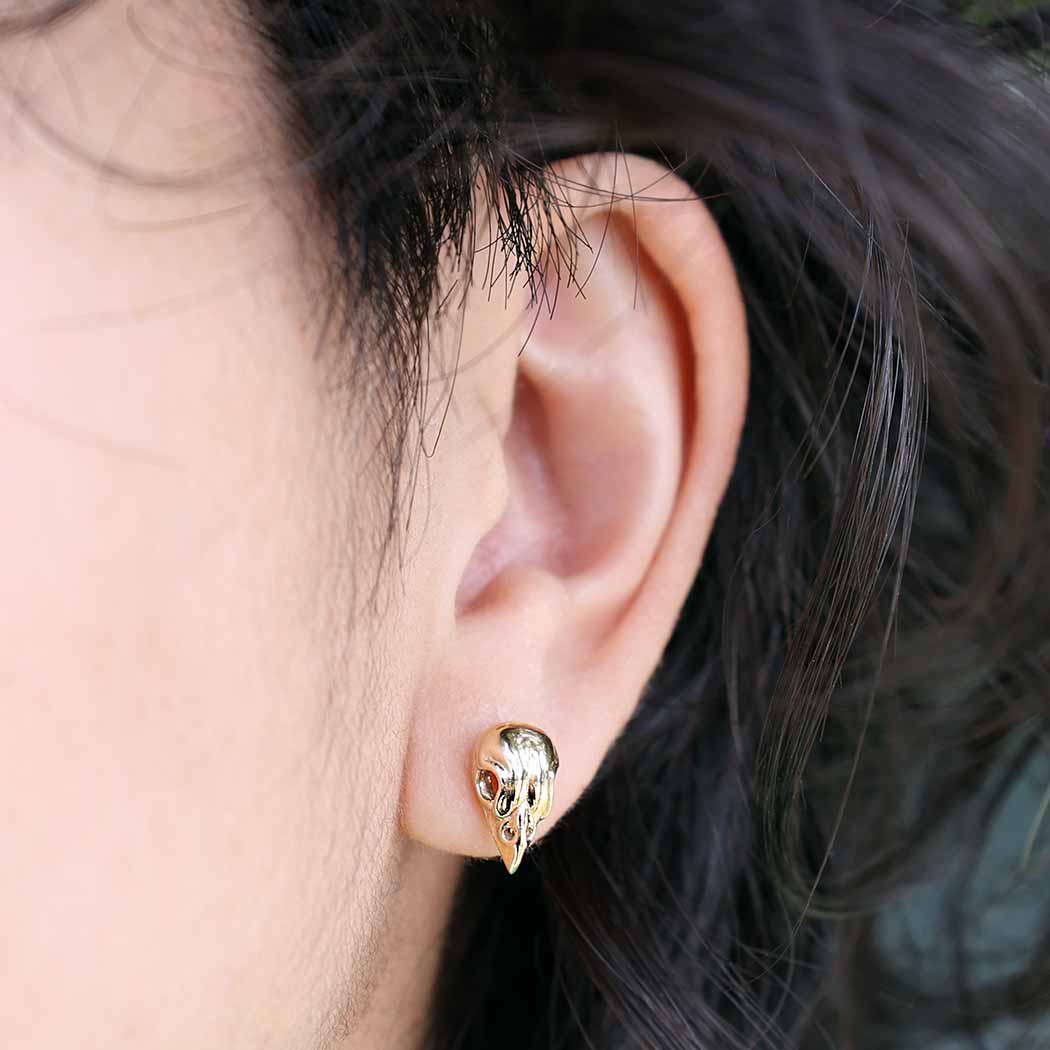 Bronze Sparrow Skull Post Earrings 12x7mm
