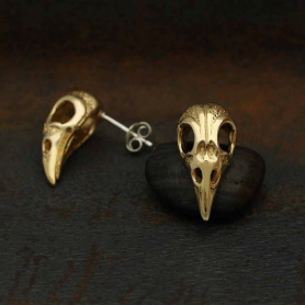 Bronze Raven Skull Post Earrings 21x11mm