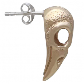 Bronze Raven Skull Post Earrings 21x11mm
