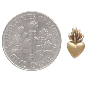 Bronze Heart Post Earrings with Flame with Dime