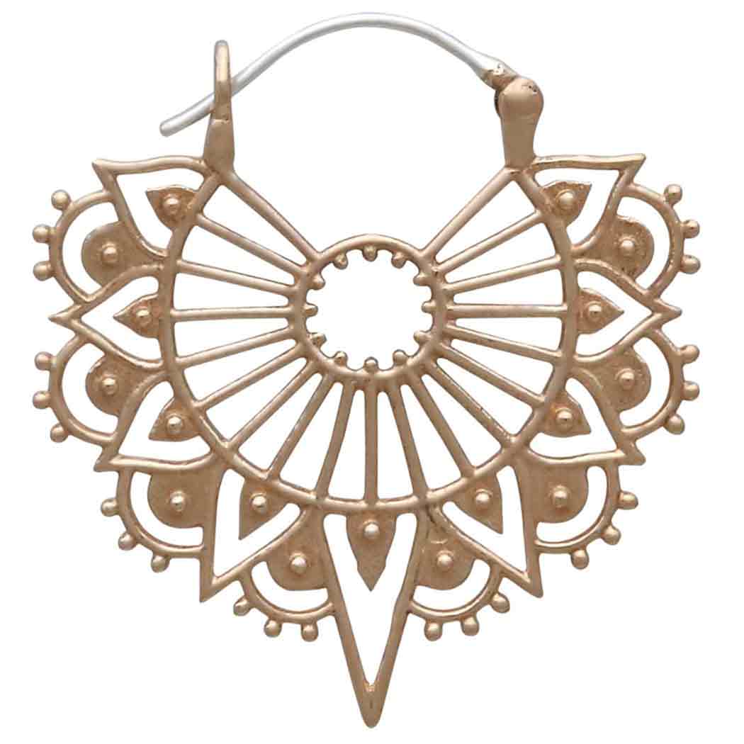 Bronze Mandala Art Deco Wire Hoop Earring 33x31mm