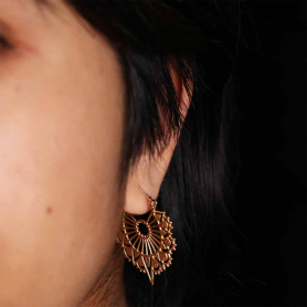 Bronze Mandala Art Deco Wire Hoop Earring 33x31mm