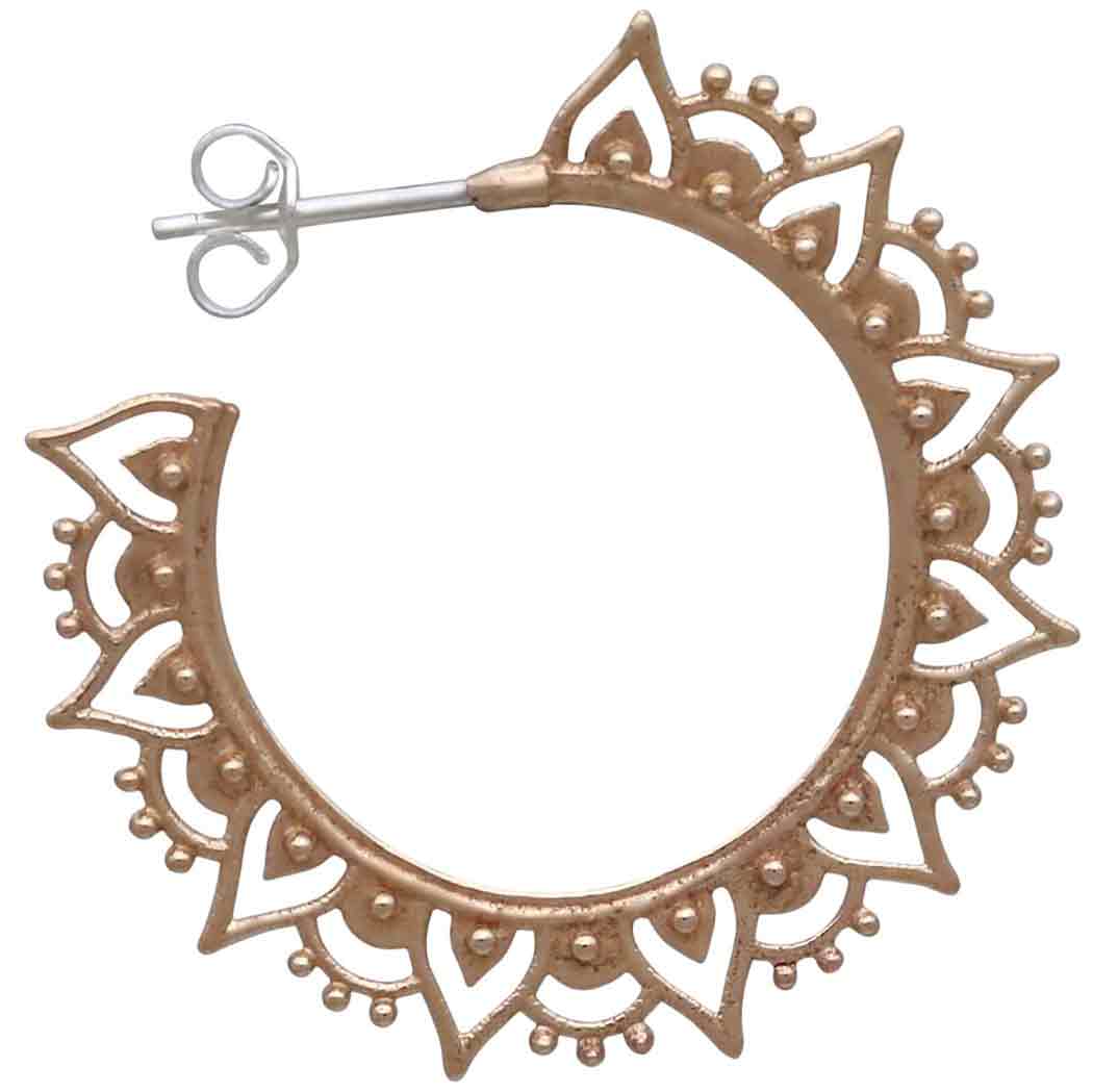 Bronze Hoop Earrings with Mandala Petals 36x36mm