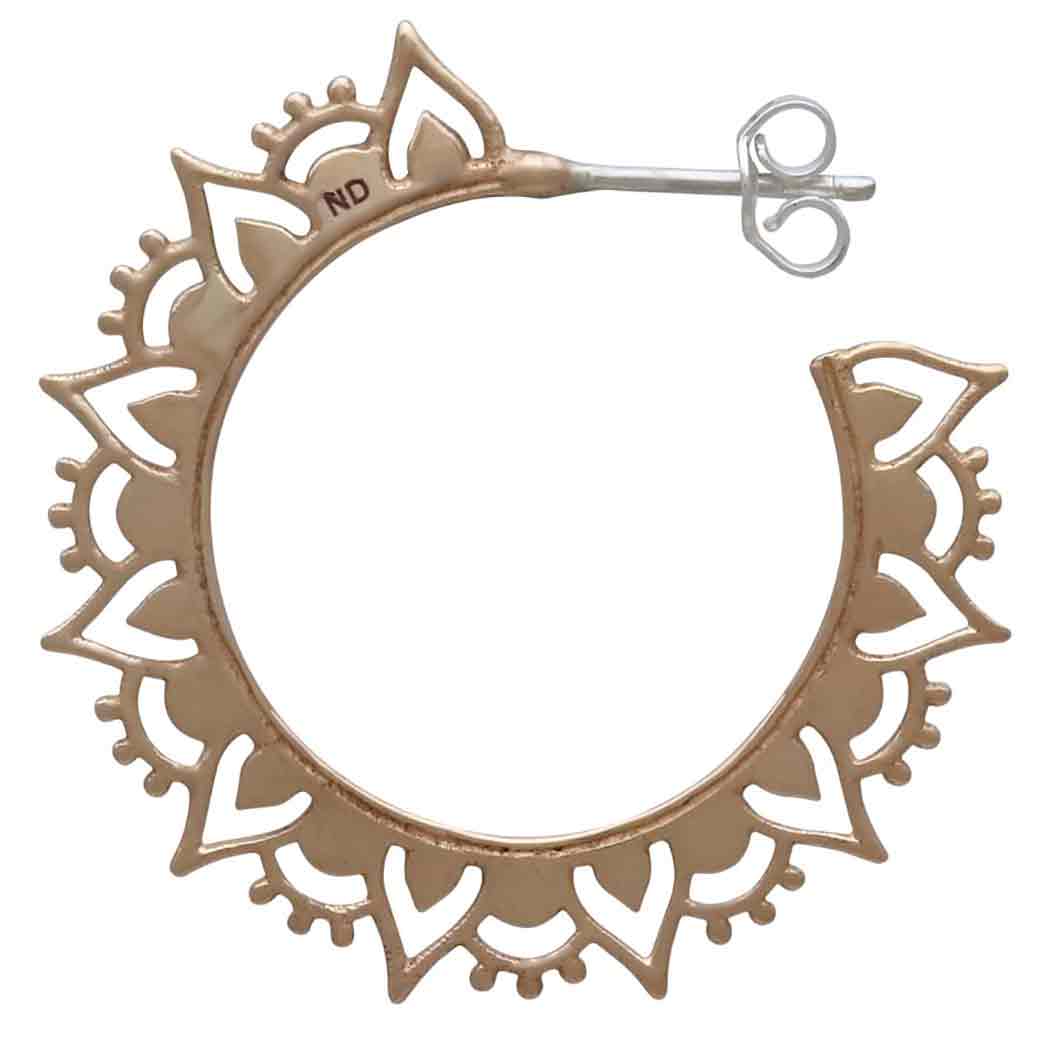 Bronze Hoop Earrings with Mandala Petals 36x36mm