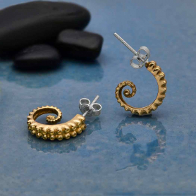 Bronze Octopus Tentacle Post Hoop Earrings 15x4mm