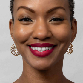  Bronze Cathedral Rose Window Hoop Earrings 32x30mm on model