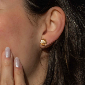 Bronze Poppy Flower Post Earrings 10x10mm on ear