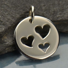 Round Charm with 3 Heart  Silver Plated Bronze DISCONTINUED