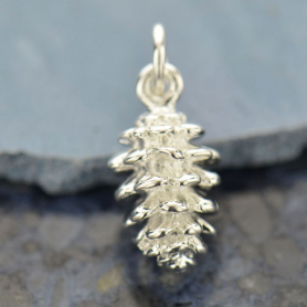 Pinecone Charm - Silver Plated Bronze 17x7mm