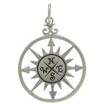 Compass Rose Pendant - Silver Plated Bronze 30x20mm