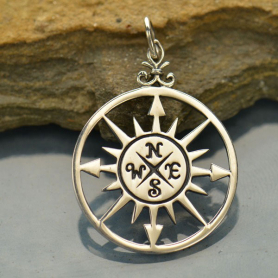Compass Rose Pendant - Silver Plated Bronze 30x20mm