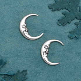 Sterling Silver Moon with Face Solderable Charm 13x10mm