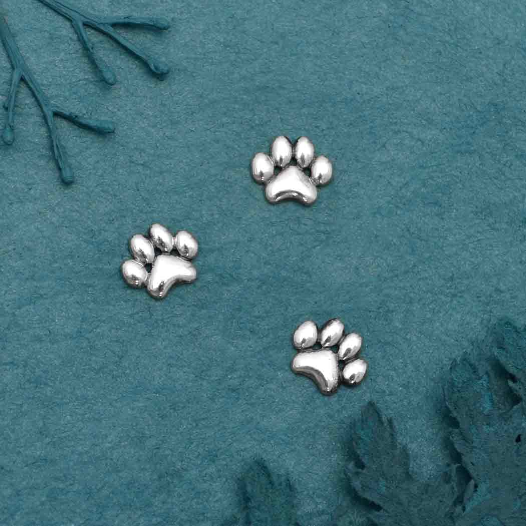 Sterling Silver Puffy Paw Print Solderable Charm 5x6mm