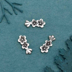 Silver 2 Cherry Blossoms Solderable Charm 11x5mmDISCONTINUED
