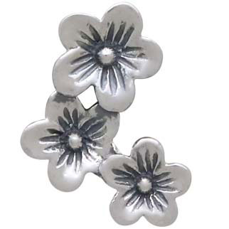 Silver Three Cherry Blossoms Solderable Charm 10x14mm