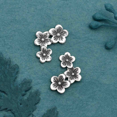 Silver Three Cherry Blossoms Solderable Charm 10x14mm